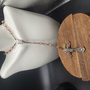 N2935 antique Victorian crucifix Italy sterling silver necklace‎